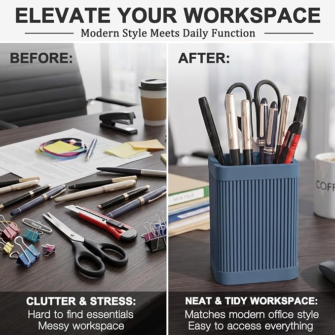 HighHerz Aesthetic Pen Holder For Desk, Modern Silicone Pencil Holder, Stylish Office Desk Decor, Made of 5 mm Thickened Premium Silicone, Office Desk Organizer And Accessories (Dark Blue)