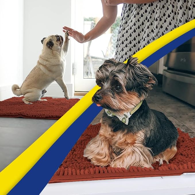Muddy Mat® | Super Absorbent Door Mat Indoor, Microfiber Quick Dry Chenille Entryway Rug, Non-Slip Front Door Mat, Indoor Mats for Entryway, Machine Washable Pet Rug, Brick Red 19" x 30"