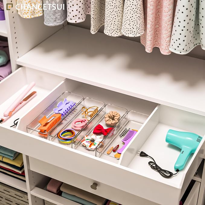 Clear Acrylic Drawer Organizer Bins: Plastic Organizers Tray For Bathroom | Stackable narrow small drawer organizer kitchen utensil desk junk makeup