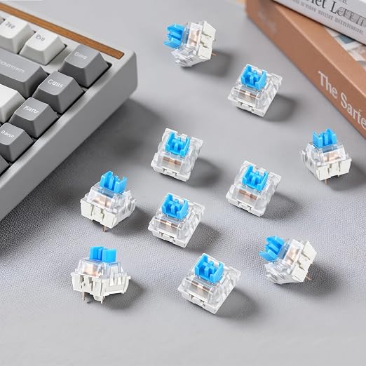 Leezmark 30 Pcs Mechanical Keyboard Switches, 3-PIN Blue Key Switches Keyboard Clickers for 3D Prints Fidget, Dustproof Replacement Keys for Most Gaming Keyboards