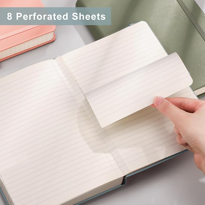 EMSHOI A5 College Ruled Notebook, 256 Numbered Pages 120GSM Ink-Proof Faux Leather Hardcover Lay-Flat Lined Journal for Work Office School Travel Writing, Small 5.75" x 8.38", GrayBlue