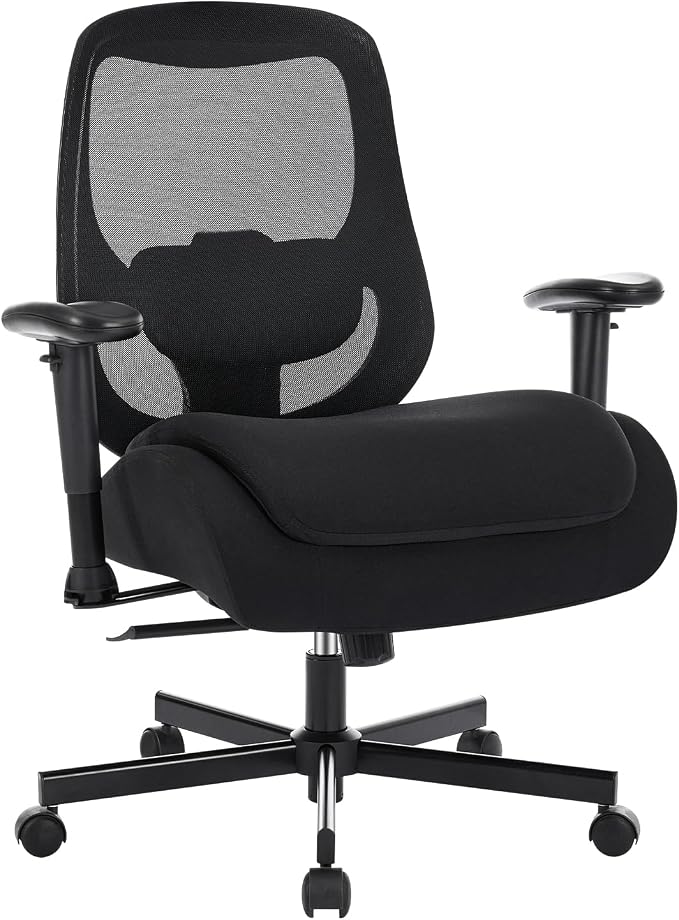 Office Chair with Ergonomic Lumbar Support and Mesh Back for Home Office, Desk Chair with Wide Seat and Adjustable Arms for Computer Desk, Computer Chair with Rocking Backrest and Wheels for Work