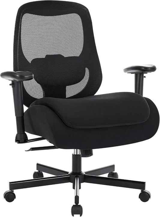 Office Chair with Ergonomic Lumbar Support and Mesh Back for Home Office, Desk Chair with Wide Seat and Adjustable Arms for Computer Desk, Computer Chair with Rocking Backrest and Wheels for Work