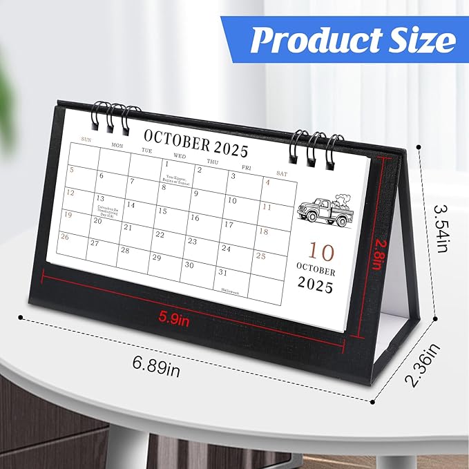 Gannyfer Desk Calendar 2026-2027, Small Standing Flip Desk Calendar, Use from January 2026 to Dec 2027, 24-Month Mini Desktop Calendar for Home, School, Office (6.89" x 3.54" Black)