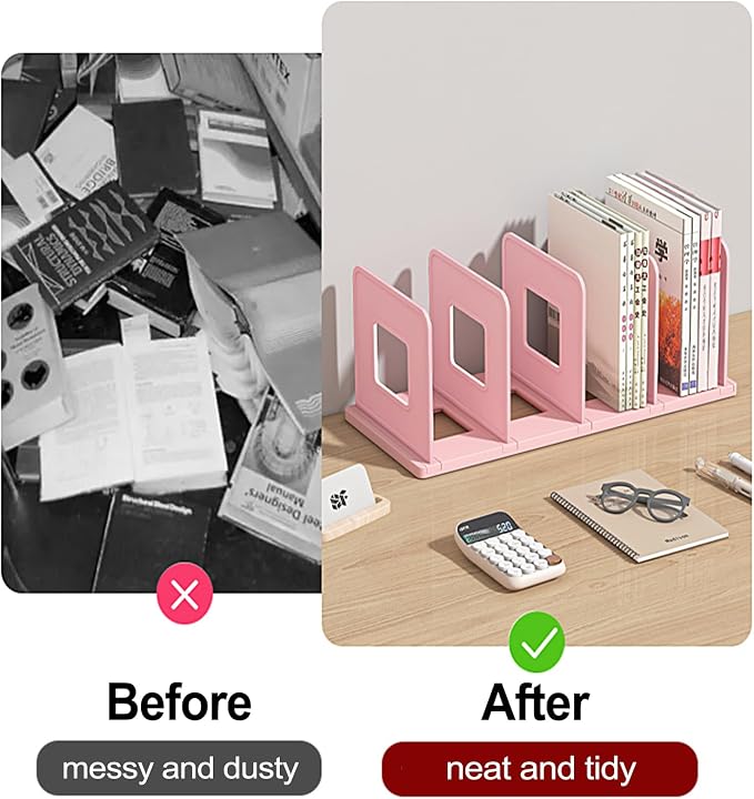 Lemical 4-Section Vertical Desk Organizer, Detachable Desktop File Sorter, Document & Magazine Holder for Office, Home, School & Dorm (Pink)