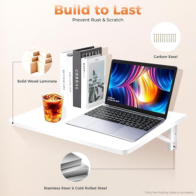 Folding Wall-Mounted Drop-Leaf Table, 23.62 * 15.74in Home Office Foldable Writing Tables, Wooden Floating Desk, Space Saving Laptop Desk, Sturdy Hanging Table for Apartment, Study, Bedroom