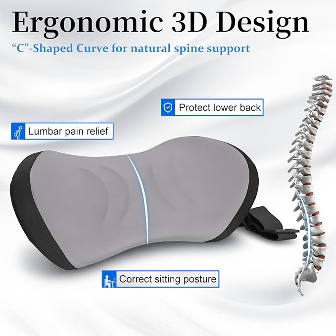 Lumbar Support Pillow for Office Chair - Lumbar Pillow for Car, Memory Foam Ergonomic Lumbar Support Pillow for Car Back Support for Office Chair