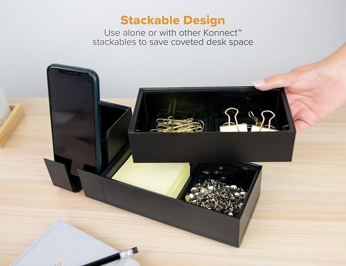 Bostitch Office Konnect Desk Organizer Accessory Tray, Wide, Stacks for Desktop Storage, Black