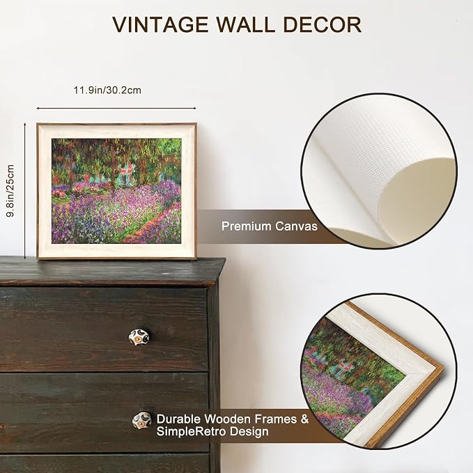 Framed Canvas Wall Art Decor, Vintage Claude Monet Wall Art Prints Aesthetic Room Decor Claude Monet Impressionist Landscape Painting, Monet Garden Flowers Picture Wall Decor Artwork for Living Room Bedroom Home Kitchen - 10x12Inch