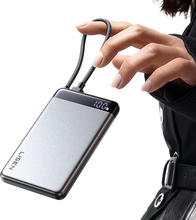 LISEN [CCC Certified] [Metal Alloy] 0.5" Ultra Slim 10000mAh Power Bank 3C, TSA Approved Airplane Travel Essentials, Portable Charger USB C Fast Charging for iPhone 17 Air 16 15 Pro Samsung Galaxy S26