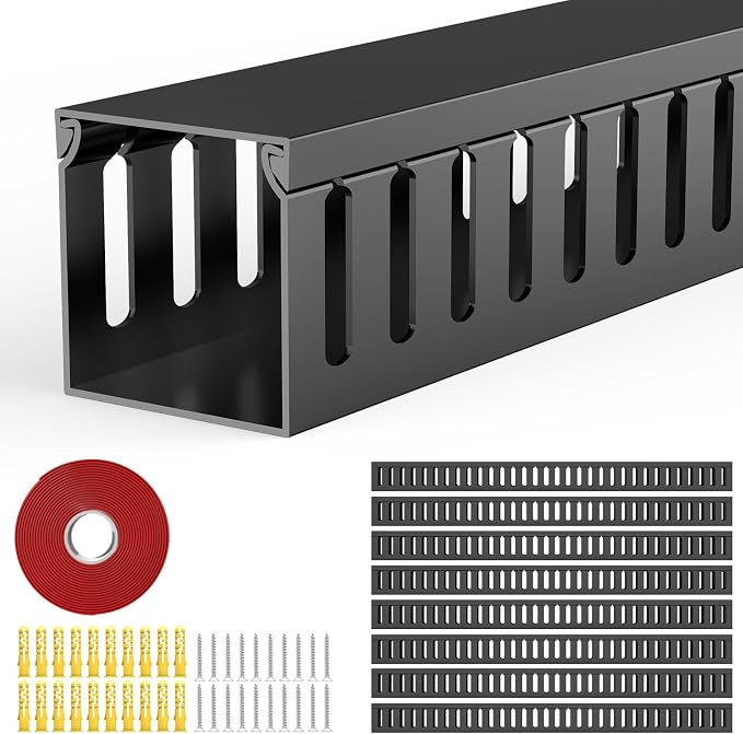 Open Slot Wiring Raceway Cable Duct,Cable Management Cord Track | 123" open slot cable raceway,Black 1.57x1.57",8 pcs desk wire channel to hide computer cables and cords