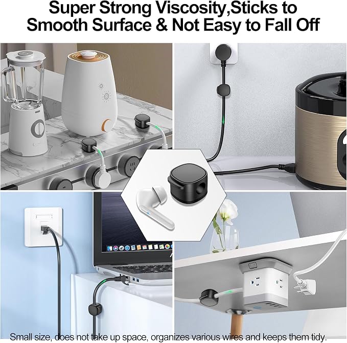 6 Pack,Magnetic Cable Clips & Silicon Cable Ties Cable Organizer | [Cable Smooth Adjustable Under Desk Organizer],Cable Management,Cord Holder-Desk Stand Holding,Adhesive Home Cable Keeper