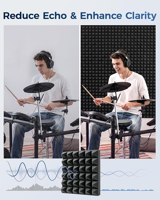 GUERRI 24 Pack Acoustic Foam Panels 12" x 12" x 3.2" Pyramid Design Sound Proof Foam Panels High Density Sound Absorbing Foam Echo Reduction for Wall, Home Studio, Recording & Gaming