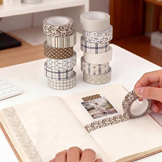 Gueevin 24 Rolls Watercolor Floral Washi Tape Set 15 mm Seasonal Flower Decorative Washi Tape for Craft Arts DIY Scrapbook Journaling Supplies Gift Wrapping(Neutral)