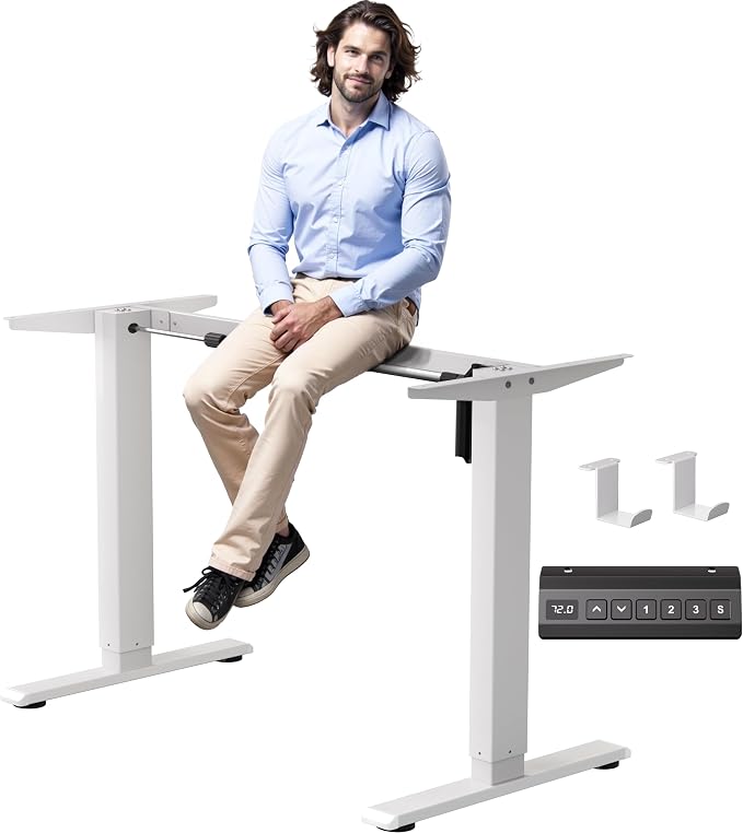 Electric Adjustable Standing Desk Frame Workstation,Up to 47.2",Ergonomic Standing Up Desk Base with Memory Controller,White Frame Only