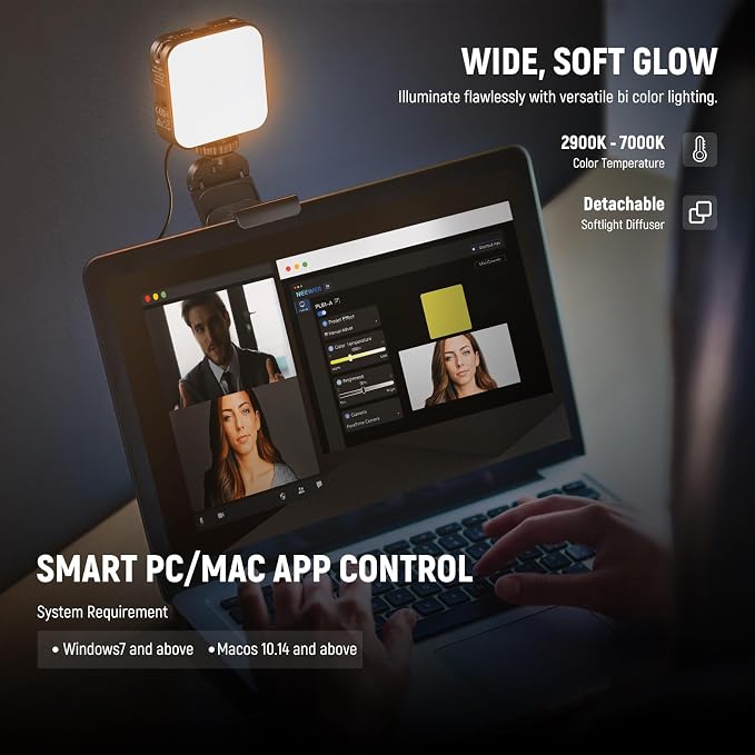 NEEWER LED Streaming Light with Windows & macOS Software Control, 2 in 1 Monitor Mount & Stand, Ultra Bright 2900K-7000K USB Laptop Computer Webcam Lighting for Video Conference, Zoom Call, PL81 PRO
