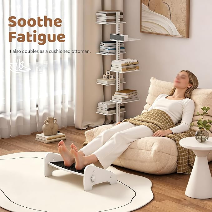 Adjustable Under Desk Footrest-Bamboo 4-Position Ergonomic Office Foot Stool with Large Non-Slip Surface, Improves Posture for Home,Office & Computer Desk Use (White)