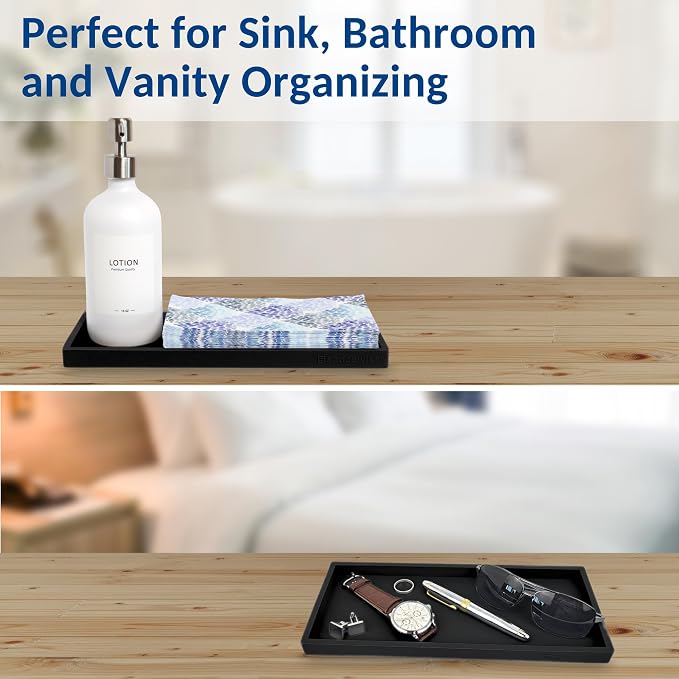Silicone Countertop & Vanity Tray – 11.7” Bathroom Counter Tray | Bathroom Tray, Bathroom Tray Countertop, Tray for Bathroom Counter, Silicone Kitchen Tray for Counter & Countertop Organizer
