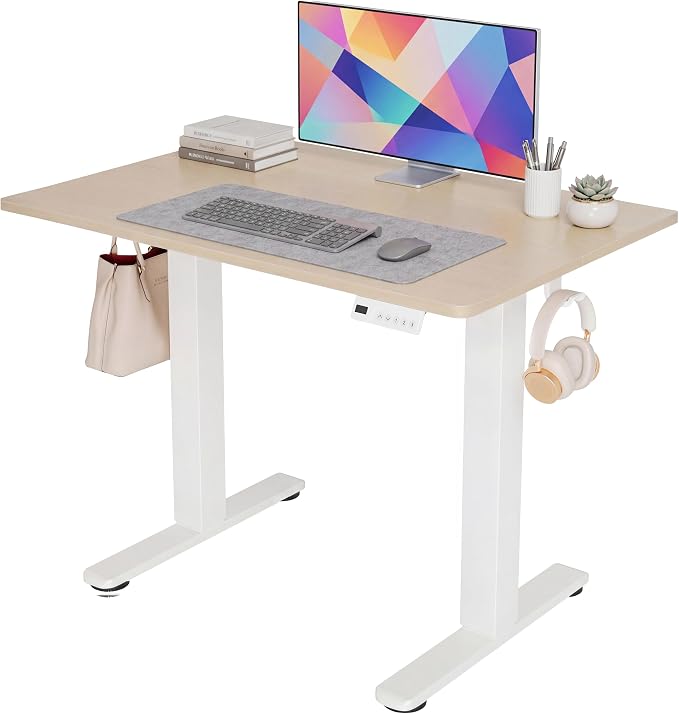 Claiks 35 x 20 Inch Nature Electric Standing Desk | Adjustable Height, Sit Stand, 3 Memory Presets, Cable Management, Space-Saving, Home Office & Bedroom