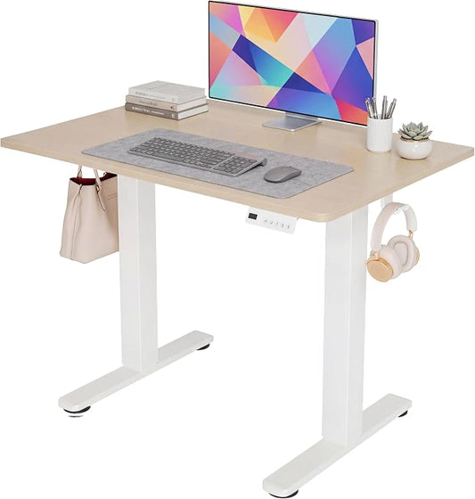 Claiks 35 x 20 Inch Nature Electric Standing Desk | Adjustable Height, Sit Stand, 3 Memory Presets, Cable Management, Space-Saving, Home Office & Bedroom