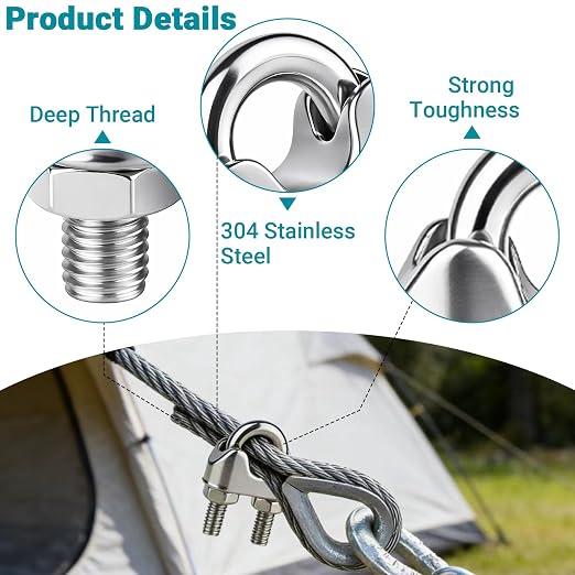 25Pcs 3/16 inch Stainless Steel Wire Rope Cable Clamp,M4 Wire Rope Clamp for Various Commercial, Industrial, and Residential Projects