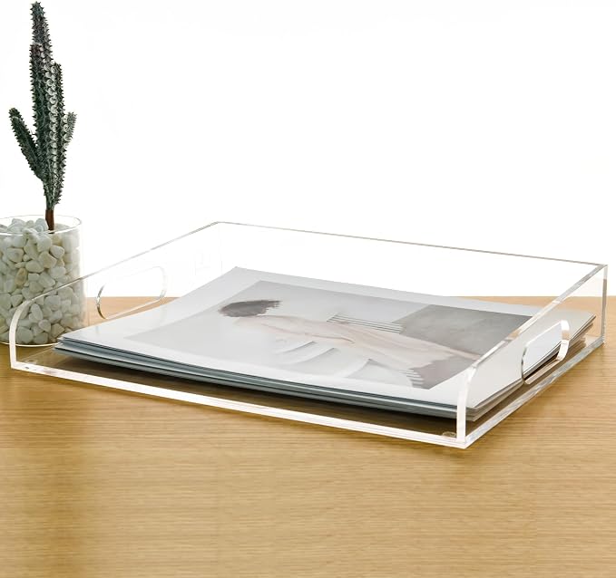 Clear Acrylic Paper Trays, Desk File Organizer, A4 Paper Holder, Low-Profile Desk File Sorter for Office/Home, Clear Stackable Letter Tray for Bills, Crafts, Notebooks - Horizontal