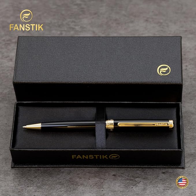 FANSTIK Black & Gold Luxury ballpoint Pen, fancy gift set for women, Real 24K Gold Plating, Professional executive pen gift set for men (Lux BallPoint Black-Gold)
