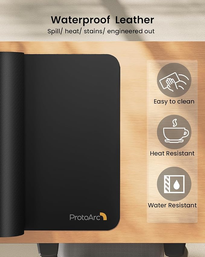 ProtoArc MP10 Leather Desk Mat, Large Mouse Pad- 31.5×15.8 inch, Non-Slip PU Leather Desk Pad Protector, Premium Desktop Mat for Computer, Keyboard and Mouse, Black