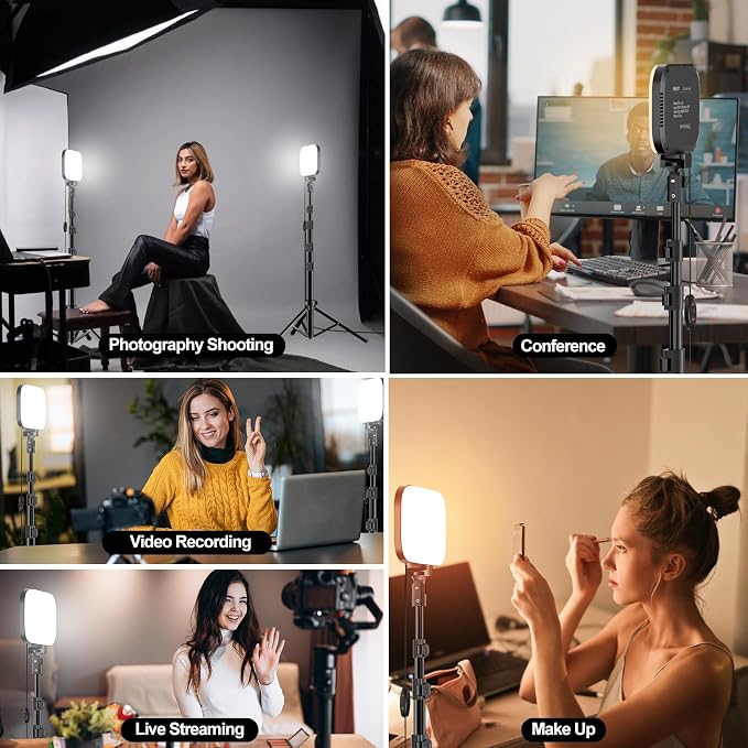 EMART 2-Pack LED Video Light, Portable 3000-5500K CRI97+ Studio Lights, 62" Tripod Stand & Magnetic Light Filters, Bi-Color Dimmable Lighting for Video Recording, Game Streaming, Podcast, Photography