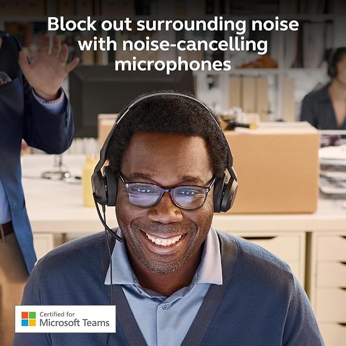 Jabra Evolve2 50 Wired Dual-Ear Headset - Noise Cancelling Headphones, Bluetooth Headset for Work with Noise Cancelling Microphones, Goes with Online Meeting Platforms Like Microsoft Teams, Black