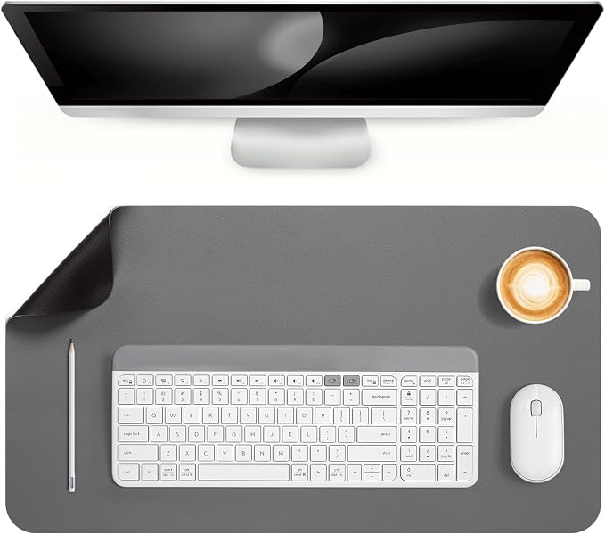 Dual Sided Desk Pad Faux Leather Desk Mat Large Mouse Pad | Desk Pad Protector Non-Slip Waterproof Desk Mouse Pad for Writing Desk, Office, Home(Black Gray 23.6"X13")