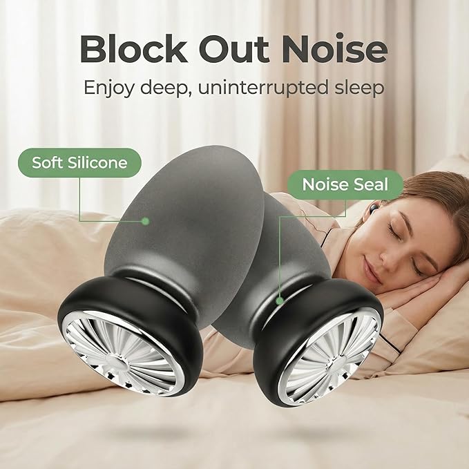 28-48dB Sleep Noise Cancelling earplugs, New airbag Style Mute, Suitable for use in Concerts, Work, Airplanes, and Focused Learning, with 6 Silicone earplugs (Silver Black)