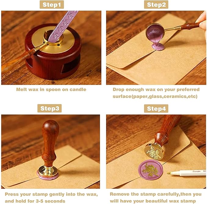 Flower and Plant Wax Seal Stamp Set, Botanical Sealing Stamper Kit, Romantic Rose Elegant Lavender Eucalyptus Leaf Cosmos Floral Pattern Brass Head for Wedding Invitation Card Envelope Planner Journal