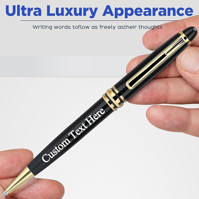 Personalized Executive Business Pen - Custom Engraved With Your Name - Luxury Gift Set With Box for Men & Women - Free Engraving - Black