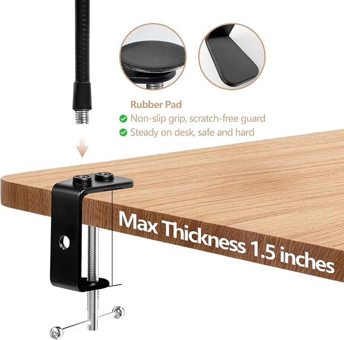 BILIONE 2 In 1 Gooseneck Mic Stand with Phone Clip, 13 Inch Flexible Mic Arm Desk Mount for Podium, Lecture, Podcast, Studio, Microphone Holder Compatible with Shure SM58, Beta 58A, Samson Q2U