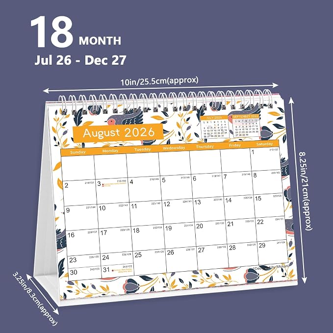 Desk Calendar 2026-2027, Monthly Desktop Calendar(Jul. 2026 - Dec. 2027, 10" x 8.25"), Standing Flip Calendar with Thick Paper, Academic Year Standing Desk Calendar with Planner Stickers