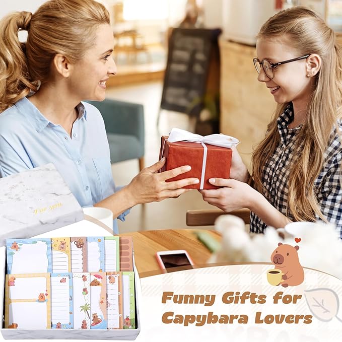 12 Pack Capybara Sticky Notes Gifts Cute Sticky Notes 3x4 Funny Gifts for Capybara Lovers Cartoon Notepads Animals Memo for Women Men Office Supplies Home Christmas Favors