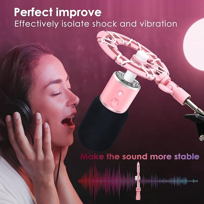 Pink Seiren X Shock Mount and Pop Filter - Pink Microphone Shock Mount for Razer Seiren X, Seiren V2 X Microphone, Shock Mount Mic Holder Compatible for Razer Seiren X Boom Arm Stand by YOUSHARES