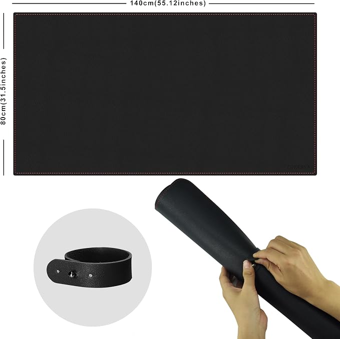 ZORESYN PU Leather Desk pad Black(55.12" x 31.50") - Large Desk mat with Suede Base - Waterproof Gaming Mouse pad Table Mat Desktop Writing Pad for Home