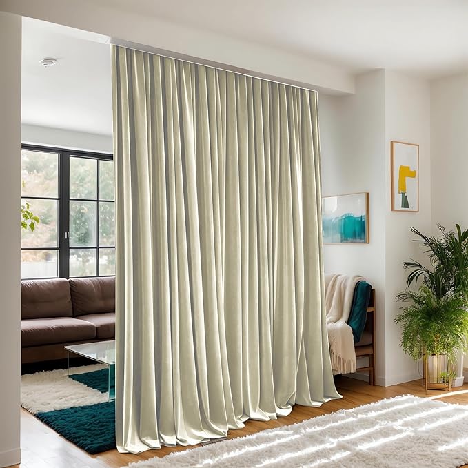 Extra Wide Blackout Curtains Room Separator - Room Divider Curtains for Ceiling Track System or Rod with Hooks - Privacy Floor to Ceiling Curtain for Wall Ceiling Mount Track, 1 Panel