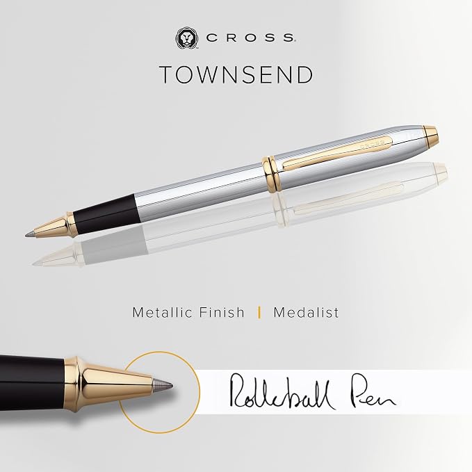Cross Townsend Medalist Rollerball Pen, Black Ink - Elegant Pen, Black Ink for Effortless Writing - Consistent, Smooth Writing - Large Nib - Reliable & Long-Lasting - Includes Gift Box