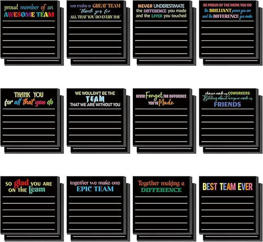 Yinder 24 Pcs Inspirational Sticky Notes Thank You Gift Motivational Sticky Note Pad Employee Appreciation Gift Bulk for Staff Coworker Teacher Nurse Office Groups 3 x 3'' (Team,Black)