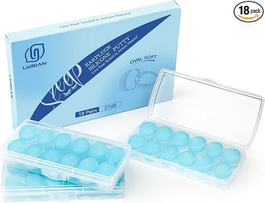 LYSIAN Soft Moldable Silicone Earplugs – 18 Pairs, SNR 27dB Noise Cancelling Ear Plugs for Sleep, Swim, Travel & Snore. Comfortable, Reusable
