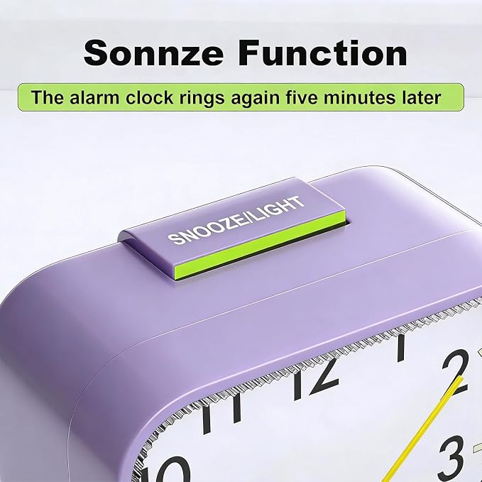 Analog Alarm Clock, Silent,Travel,Snooze, Loud Alarm, Luminous, Purple | Alarm Clock with Night Light, No Ticking Battery Operated Quiet Small Desk Clock for Bedrooms Deep Sleeper Adults Kids