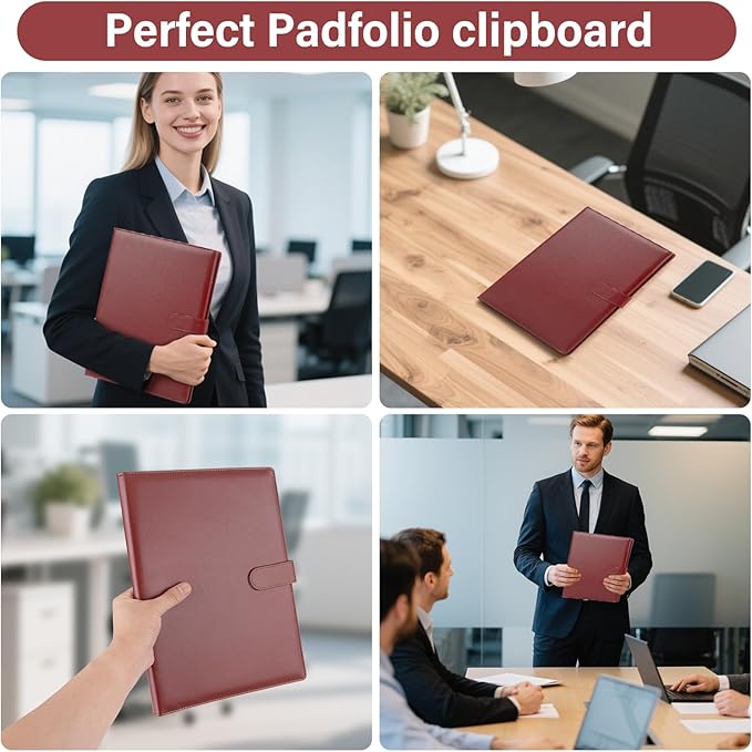Professional Padfolio, Multi Function Faux Leather Portfolio Binder with Clipboard - Interview Resume Folder, Legal Document, Business Card Holder, for Office, Conference, Interviews (Brown)