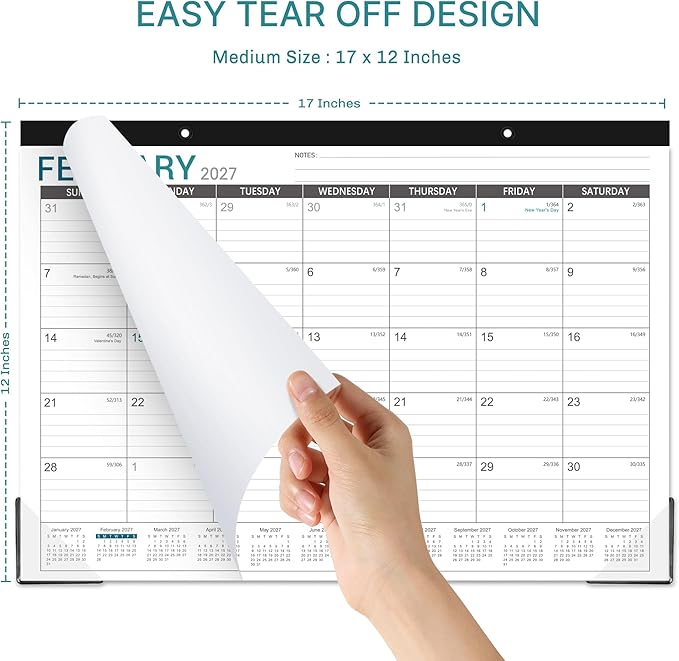 2026-2027 Desk Calendar - Desk Calendar 2026-2027, 17"x12" Desktop Calendar, Jul. 2026 - Dec. 2027, Corner Protectors, Large Ruled Blocks
