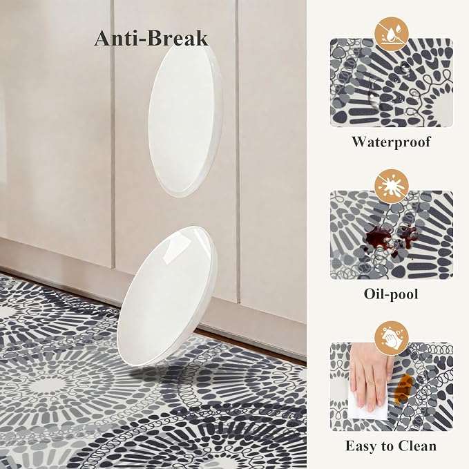 HEBE Anti Fatigue Kitchen Rugs Set of 2, Cushioned Kitchen Mats for Floor | Non Slip Washable Kitchen Runner Rug Set, Floral Stain Resistant Waterproof Comfort Mat Carpet for Sink, Standing Desk
