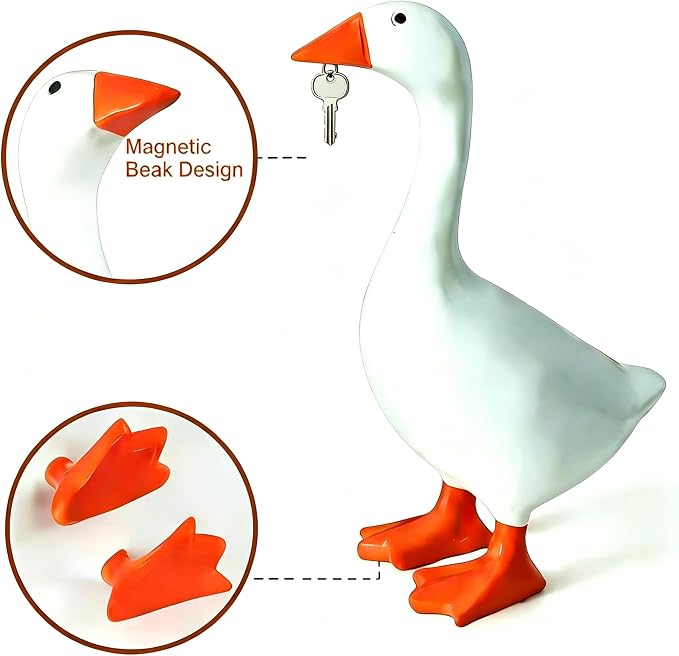 Desk Goose 7 Inches Mini Office Desktop Goose Magnetic Key Holder | 7 inch resin goose decor for office or home.Magnetic beak can hold a couple of keys.Gift for friends and family.