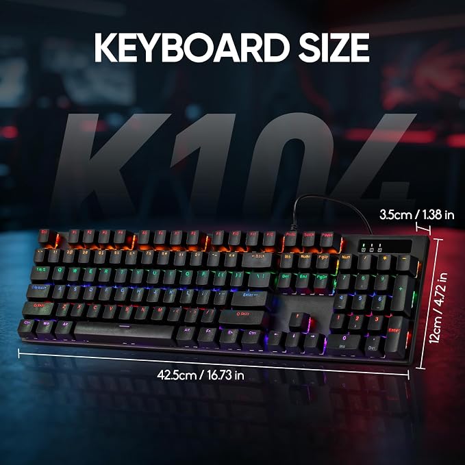 Guiheng Wired Mechanical Gaming Keyboard with Blue Switch, 104-Key Full Size RGB Backlit Wired Keyboard, Anti-Ghosting, Double-Shot ABS Keycaps, Lighted Computer Keyboard for PC Windows-Black