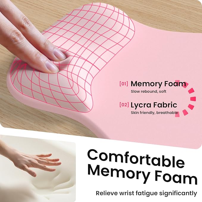 AKIT Ergonomic Mouse Pad and Keyboard Wrist Rest Set,Memory Foam,Pink | Gel Wrist Support for Typing Comfort,Non-slip Base,Fits Standard Keyboards and Mice,Reduces Fatigue During Long Work Sessions